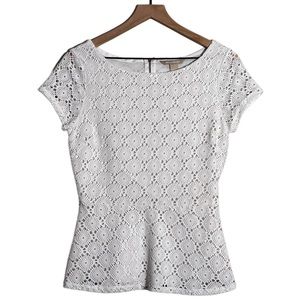 Banana Republic - White Eyelet Cut Out Peplum Short Sleeve Blouse Size 6